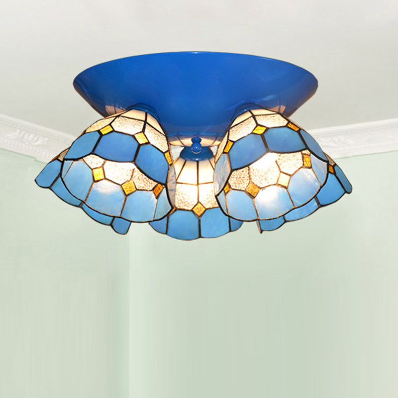 Traditional Vintage Flared Branch Glass Iron 3-Light Semi-Flush Mount Ceiling Light For Bedroom