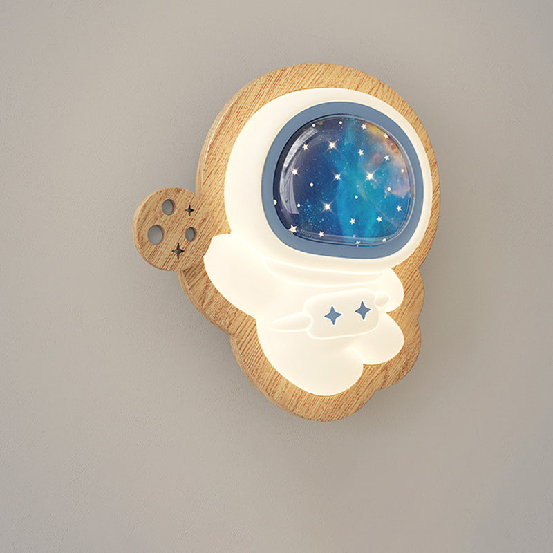 Modern Art Deco Spaceman PE Rubberwood LED Kids Wall Sconce Lamp For Living Room