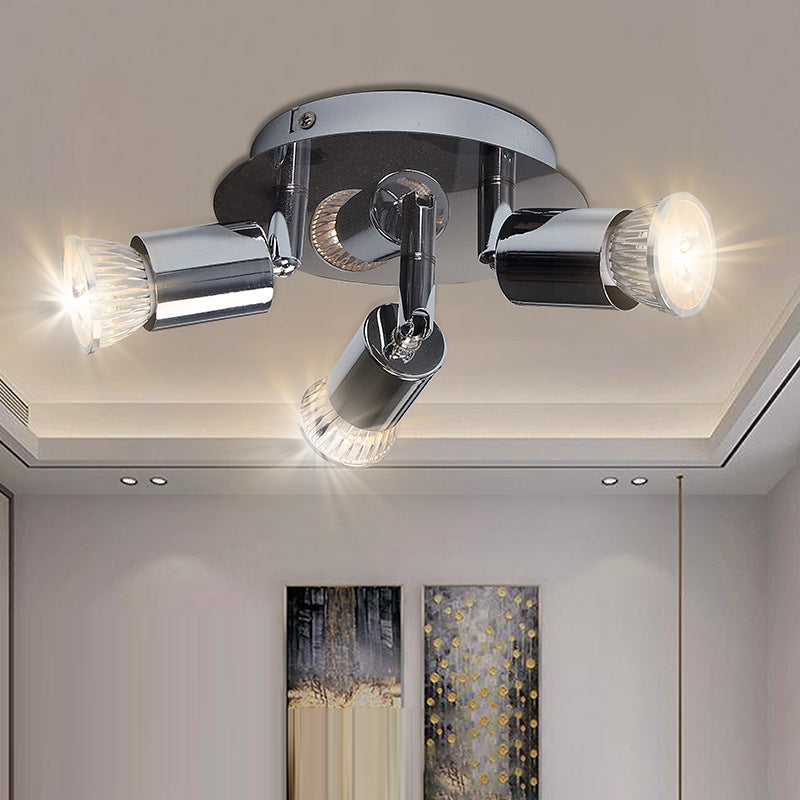 Modern Minimalist Branch Cylinder Round Iron 3-Light Semi-Flush Mount Ceiling Light For Living Room