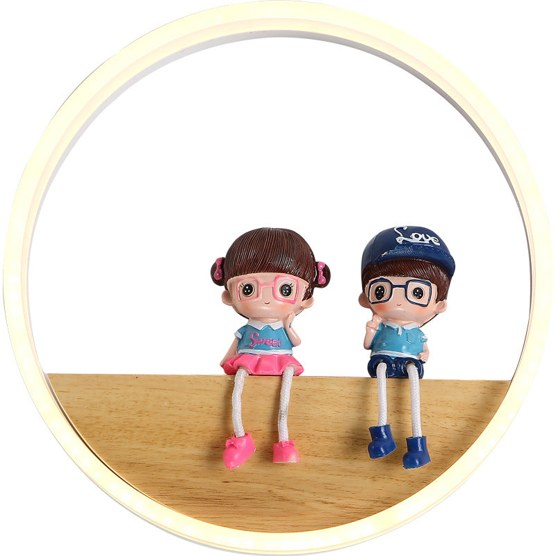 مصباح حائط LED دائري معاصر من الأكريليك من الخشب الصلب لغرفة المعيشة