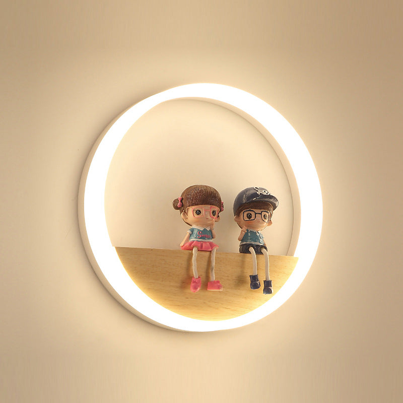 مصباح حائط LED دائري معاصر من الأكريليك من الخشب الصلب لغرفة المعيشة