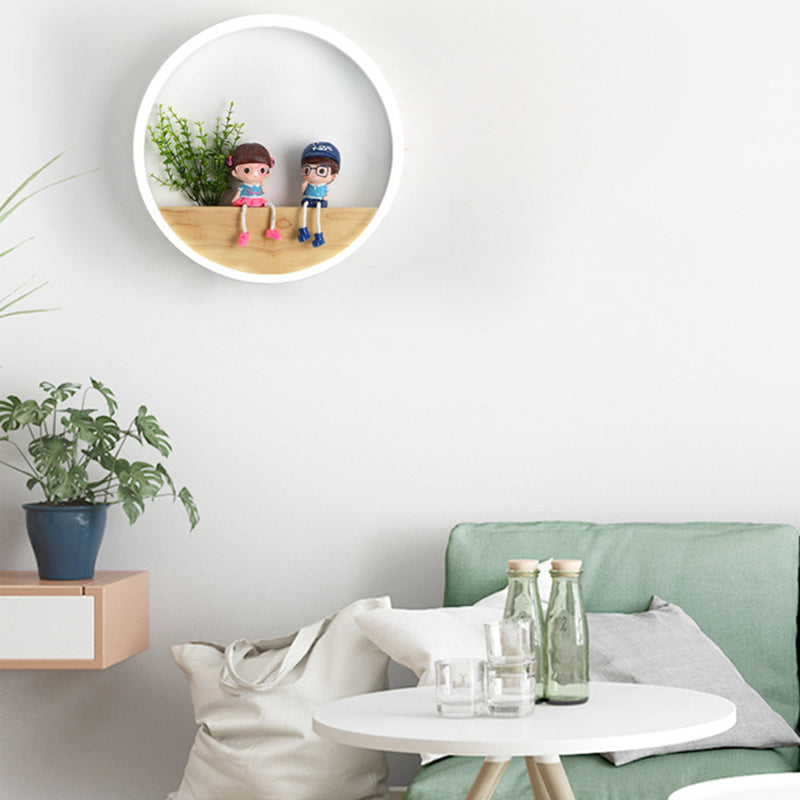 مصباح حائط LED دائري معاصر من الأكريليك من الخشب الصلب لغرفة المعيشة