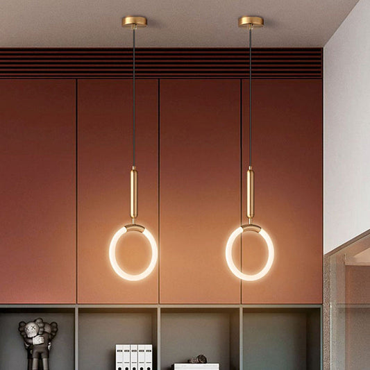 寝室用コンテンポラリースカンジナビアラウンドオーバルアクリルアイアンLEDペンダントライト