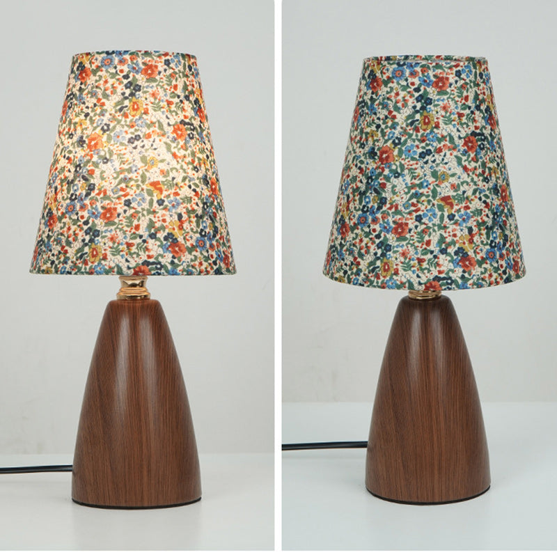 Traditional Vintage Crushed Flower Round Orb Fabric Ceramic 1-Light Table Lamp For Living Room