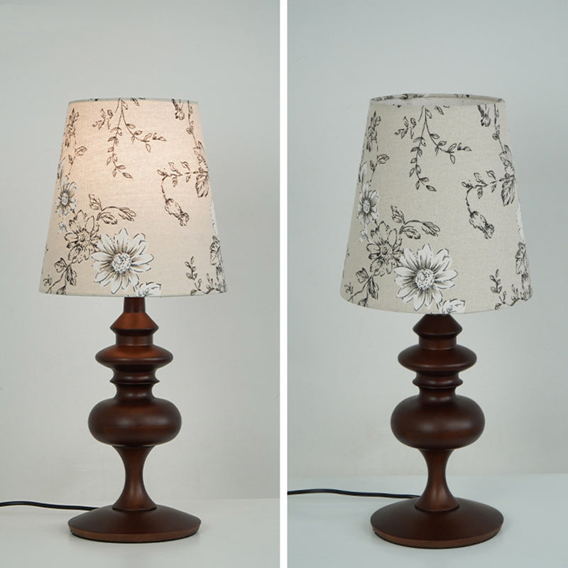 Traditional Vintage Crushed Flower Round Orb Fabric Ceramic 1-Light Table Lamp For Living Room