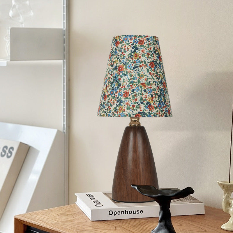 Traditional Vintage Crushed Flower Round Orb Fabric Ceramic 1-Light Table Lamp For Living Room