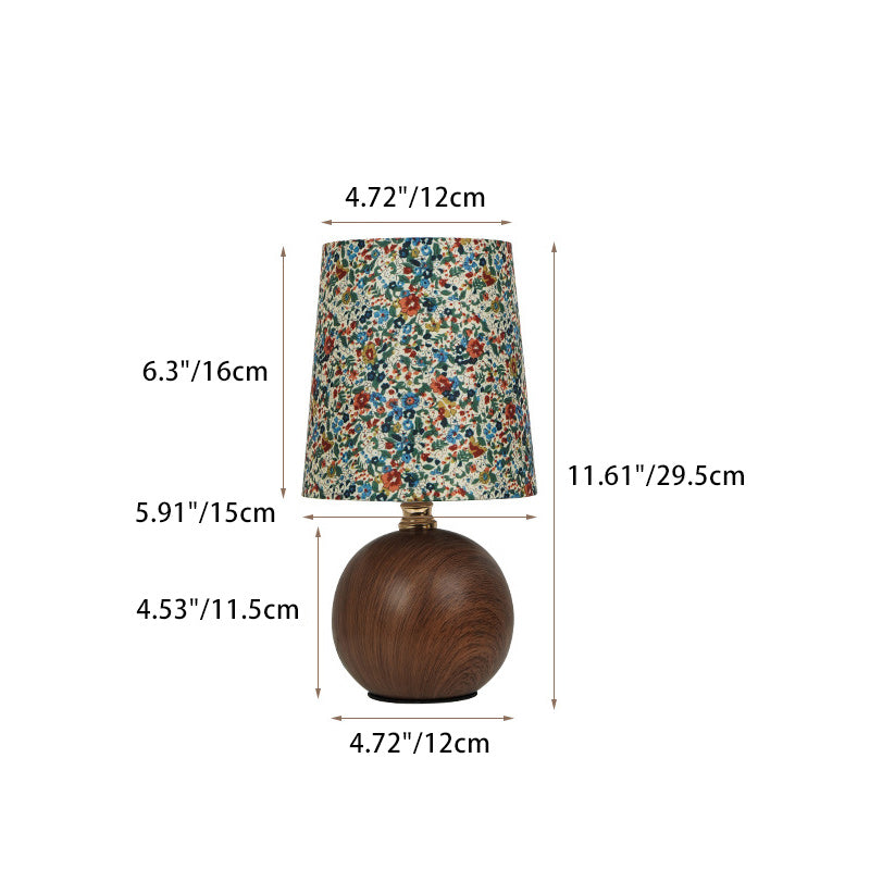 Traditional Vintage Crushed Flower Round Orb Fabric Ceramic 1-Light Table Lamp For Living Room