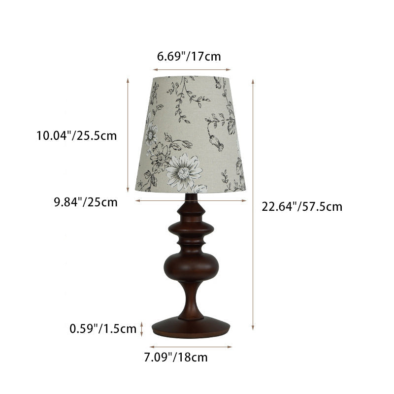 Traditional Vintage Crushed Flower Round Orb Fabric Ceramic 1-Light Table Lamp For Living Room