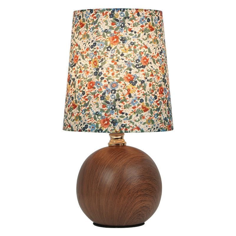 Traditional Vintage Crushed Flower Round Orb Fabric Ceramic 1-Light Table Lamp For Living Room