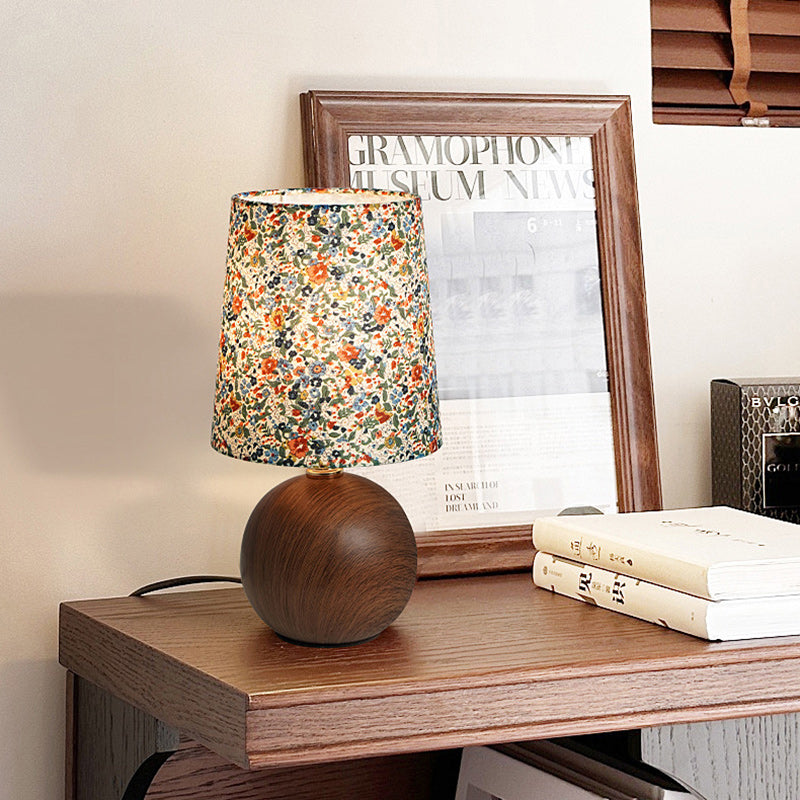 Traditional Vintage Crushed Flower Round Orb Fabric Ceramic 1-Light Table Lamp For Living Room