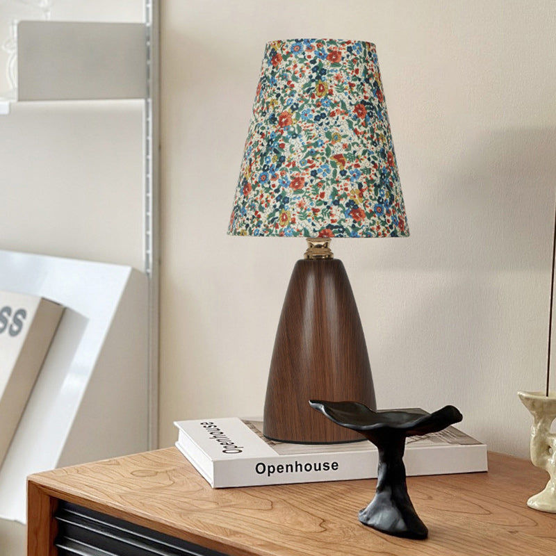 Traditional Vintage Crushed Flower Round Orb Fabric Ceramic 1-Light Table Lamp For Living Room
