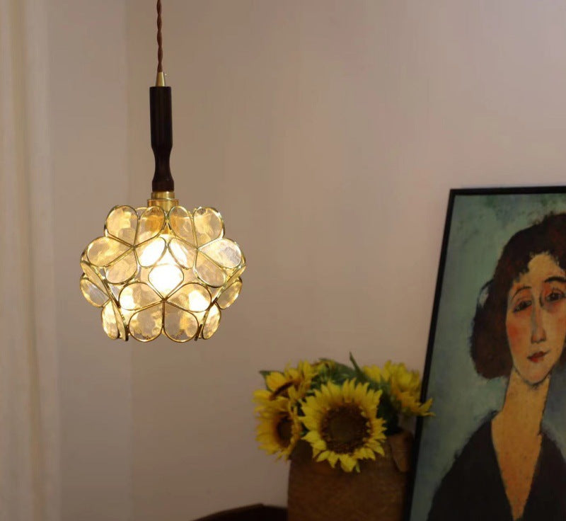 مصباح معلق تقليدي من تيفاني على شكل زهرة الكرز نصف دائري من الزجاج الحديدي لغرفة النوم