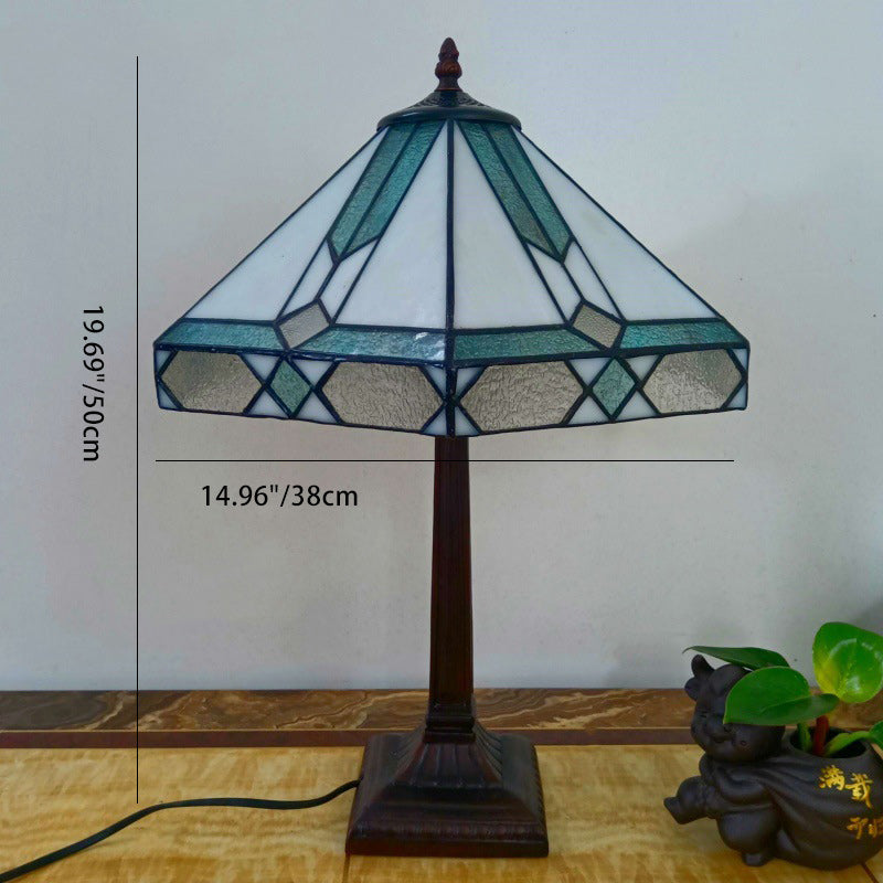Traditional Vintage Tapered Round Square Glass Resin 1-Light Table Lamp For Living Room