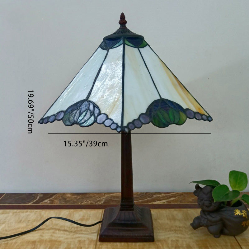 Traditional Vintage Tapered Round Square Glass Resin 1-Light Table Lamp For Living Room