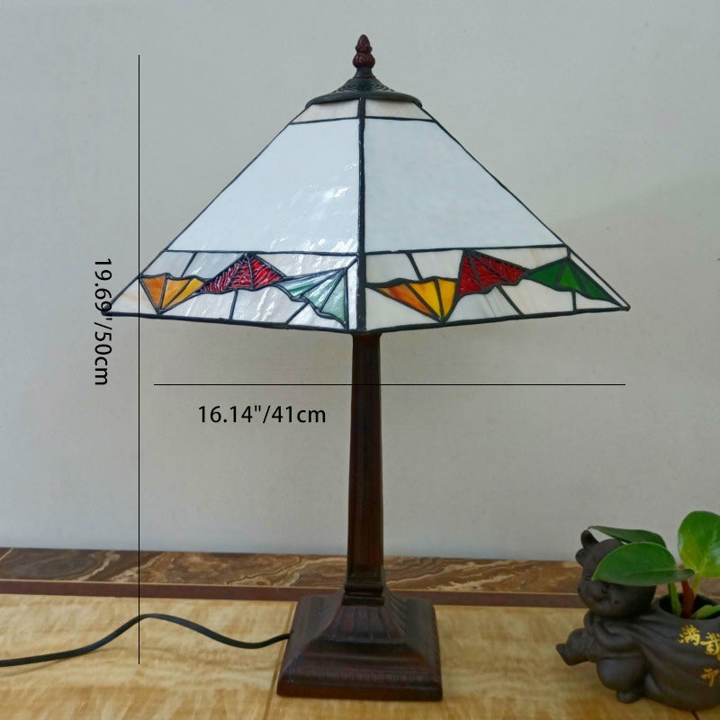 Traditional Vintage Tapered Round Square Glass Resin 1-Light Table Lamp For Living Room