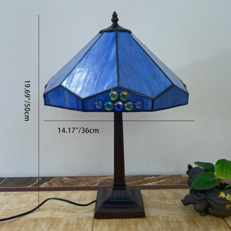 Traditional Vintage Tapered Round Square Glass Resin 1-Light Table Lamp For Living Room