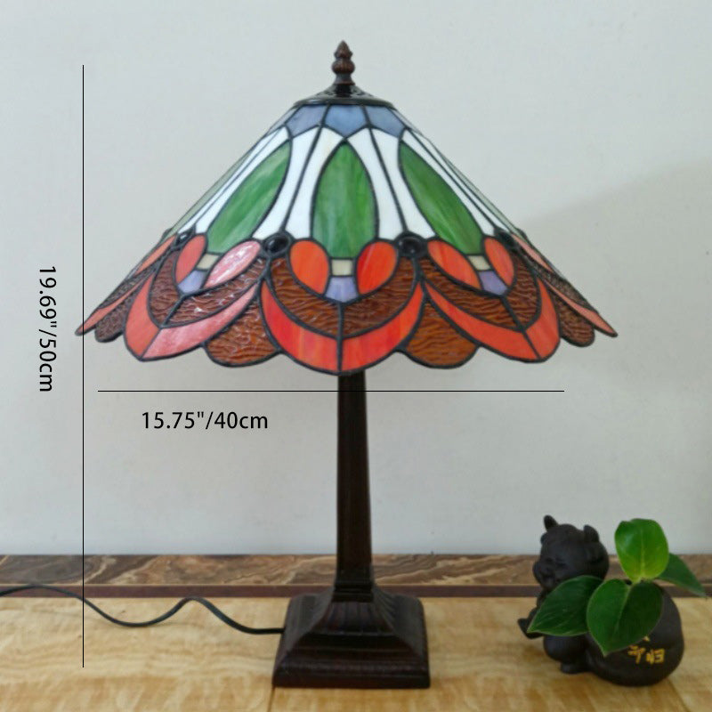 Traditional Vintage Tapered Round Square Glass Resin 1-Light Table Lamp For Living Room