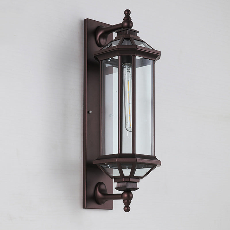 Traditional Vintage Octagonal Square Waterproof Glass Aluminum 1-Light Wall Sconce Lamp For Outdoor Patio