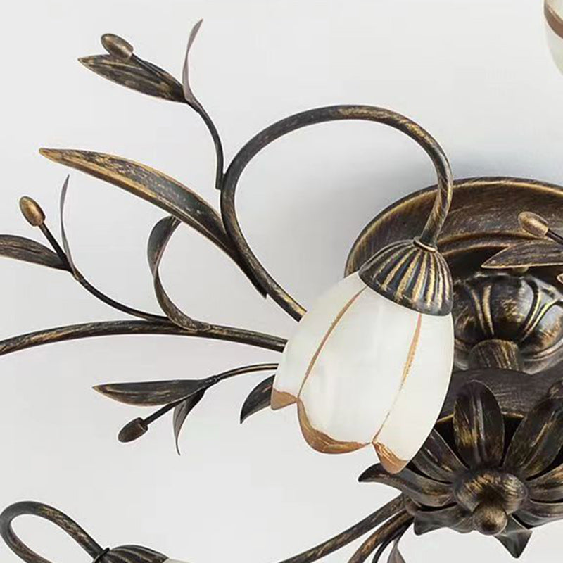 Modern Art Deco Floral Leaf Branch Glass Iron 6/8/10/12 Light Semi-Flush Mount Ceiling Light For Living Room