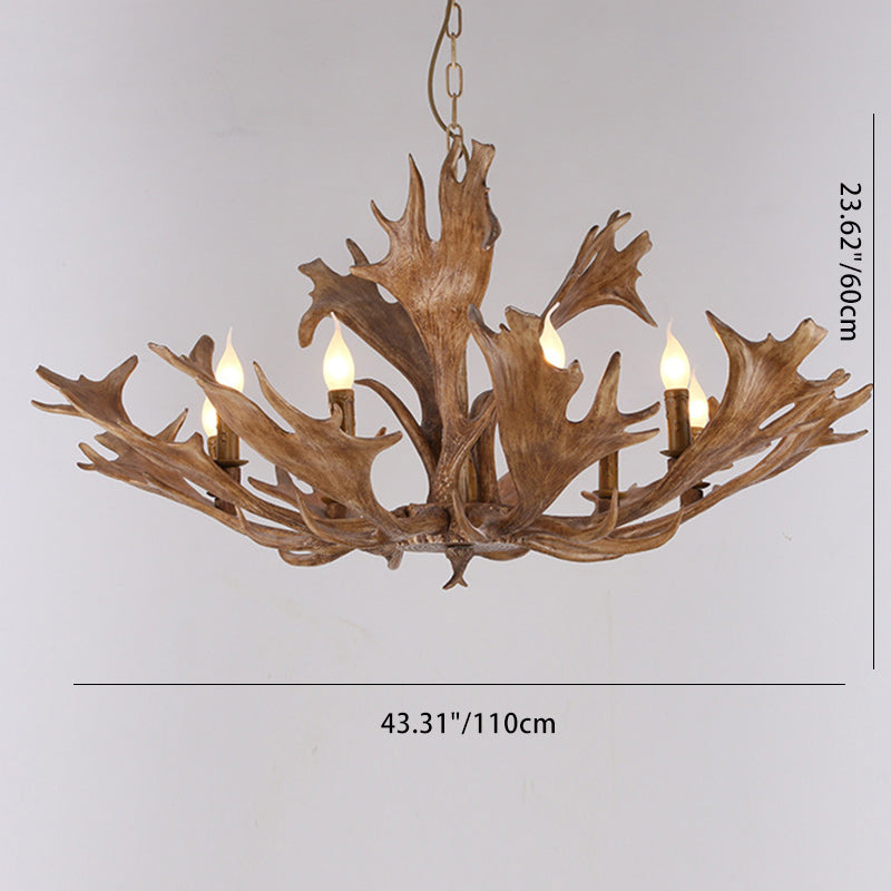 Traditional Vintage Antlers Branch Glass Resin 5/6/8 Light Chandeliers For Living Room