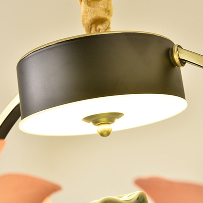 伝統的な中国風蓮の葉と丸い枝の樹脂製セラミック製鉄製シャンデリア(リビングルーム用)2/4/6/8灯