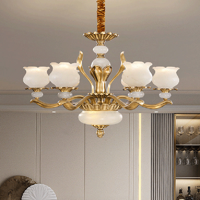 Modern Luxury Floral Round Branch Marble Brass 6/8/10 Light Chandeliers For Living Room