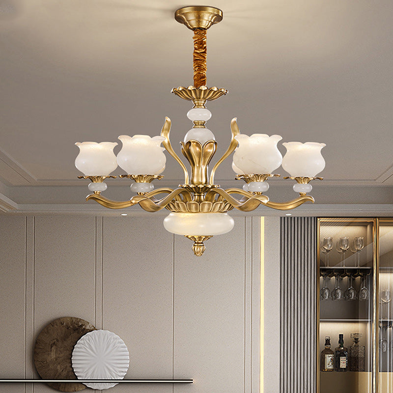 Modern Luxury Floral Round Branch Marble Brass 6/8/10 Light Chandeliers For Living Room