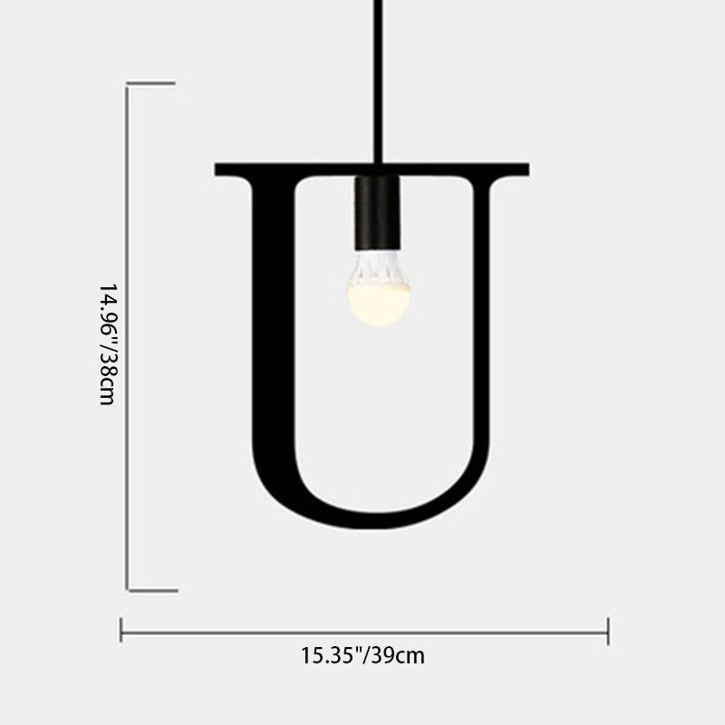 Modern Minimalist Alphabet Glass Iron 1-Light Pendant Light For Living Room