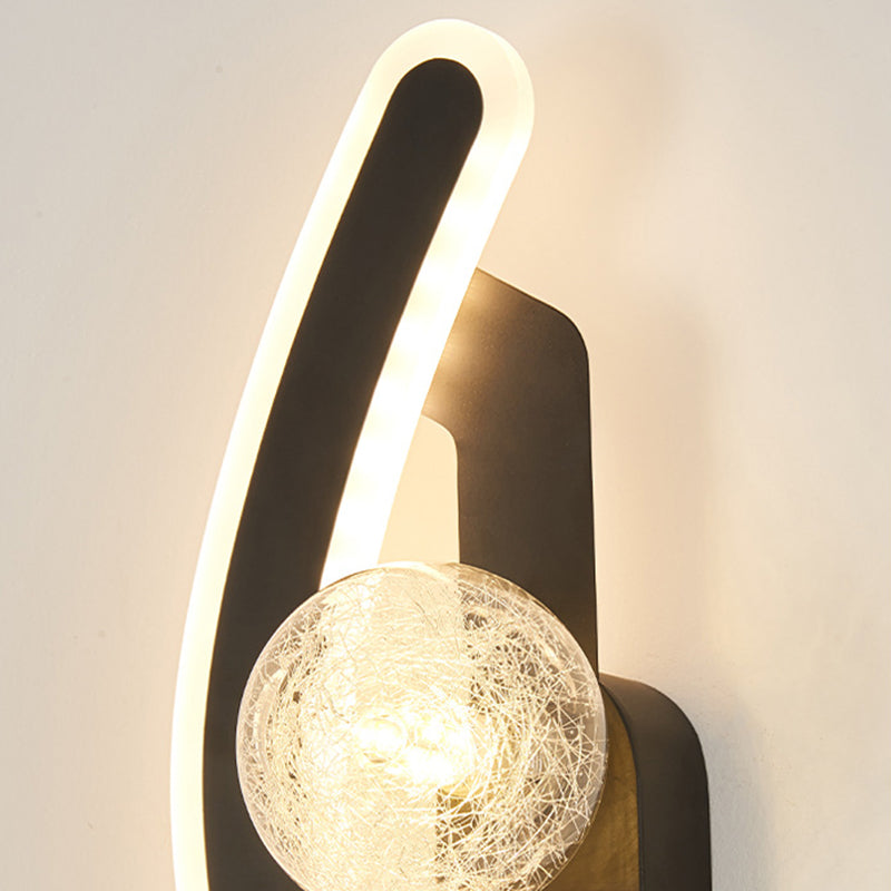 Modern Minimalist Round Long Curved PC Glass Iron LED Wall Sconce Lamp For Living Room