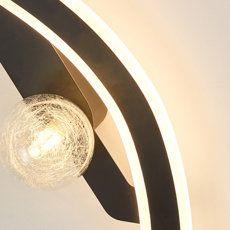 Modern Minimalist Round Long Curved PC Glass Iron LED Wall Sconce Lamp For Living Room