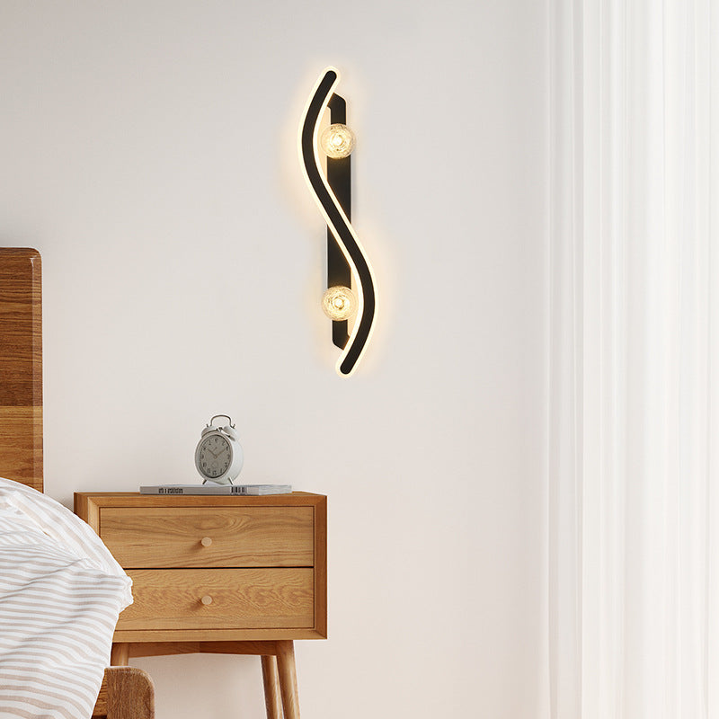 Modern Minimalist Round Long Curved PC Glass Iron LED Wall Sconce Lamp For Living Room