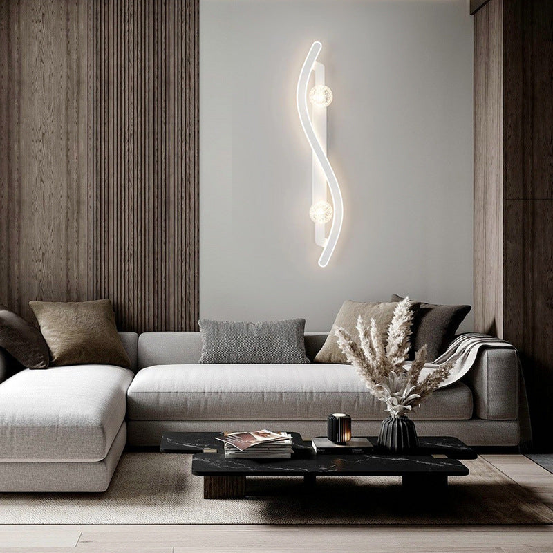 Modern Minimalist Round Long Curved PC Glass Iron LED Wall Sconce Lamp For Living Room