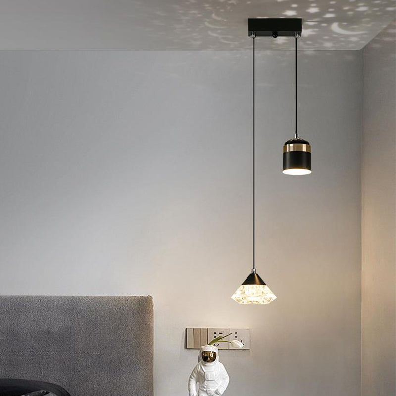 ثريات LED بتصميم آرت ديكو عصري على شكل أسطوانة مستديرة ومخروط مربع من الأكريليك والألومنيوم والحديد لغرفة المعيشة