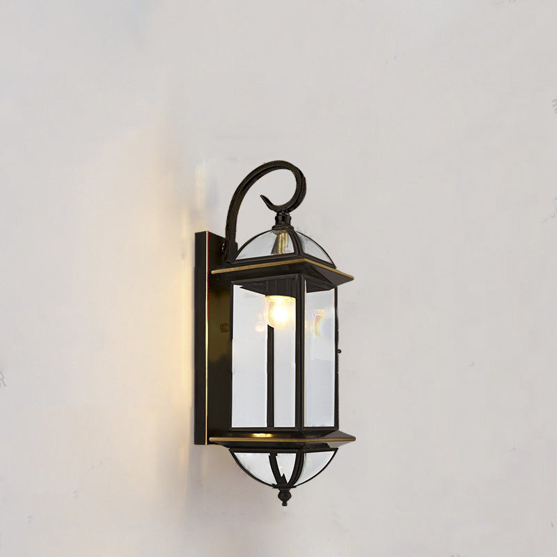 Traditional Vintage Tapered Square Round Glass Copper 1/3 Light Wall Sconce Lamp For Garden