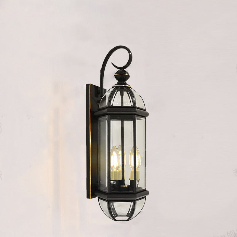 Traditional Vintage Tapered Square Round Glass Copper 1/3 Light Wall Sconce Lamp For Garden