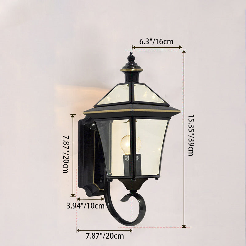 Traditional Vintage Tapered Square Round Glass Copper 1/3 Light Wall Sconce Lamp For Garden