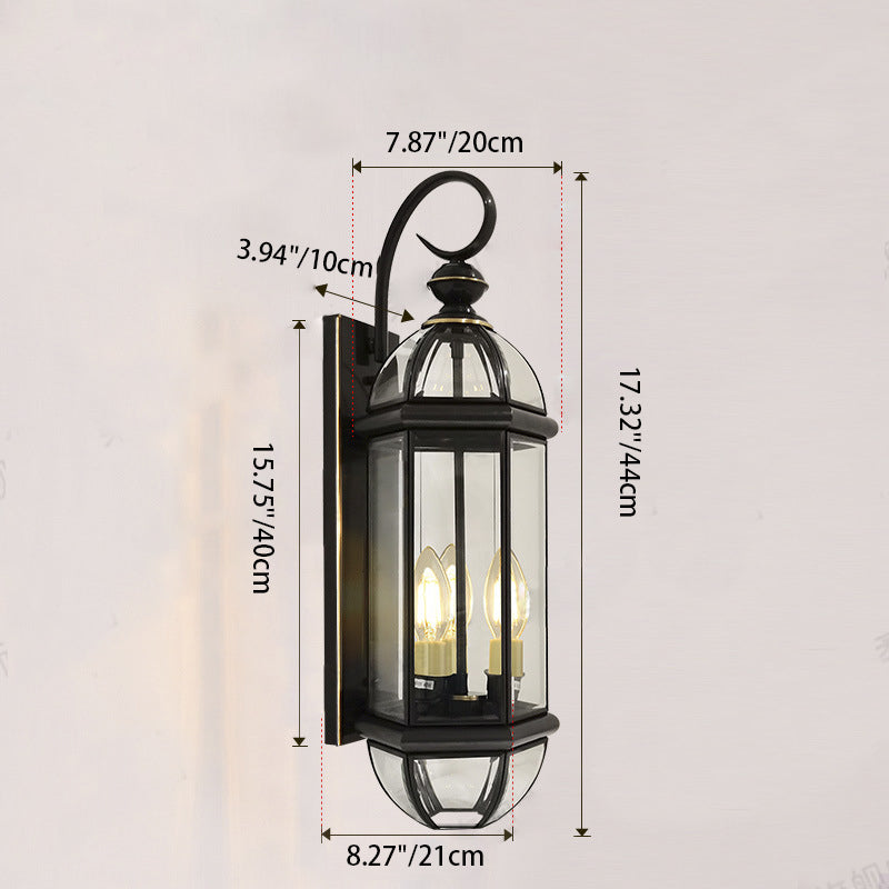Traditional Vintage Tapered Square Round Glass Copper 1/3 Light Wall Sconce Lamp For Garden