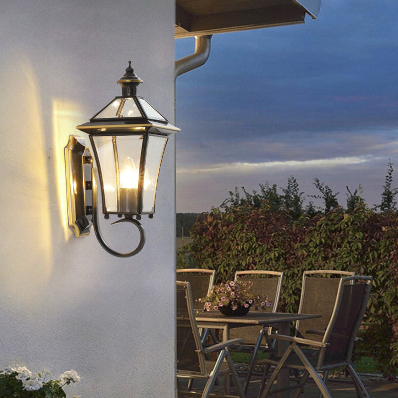 Traditional Vintage Tapered Square Round Glass Copper 1/3 Light Wall Sconce Lamp For Garden