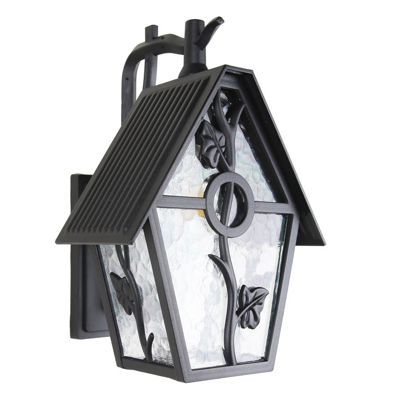Traditional Vintage House Shape Square Glass Aluminum 1-Light Wall Sconce Lamp For Outdoor Patio