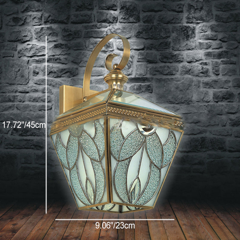 Modern Luxury Square Pattern Glass Copper 1-Light Wall Sconce Lamp For Living Room