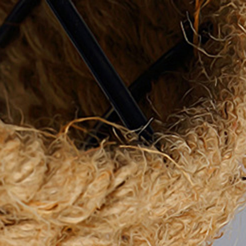 Traditional Vintage Round Cone Sisal Iron 1-Light Pendant Light For Living Room