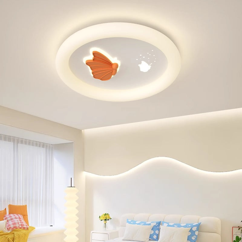 Modern Art Deco Clover Leaf Butterfly Round PE Iron LED Flush Mount Ceiling Light For Living Room