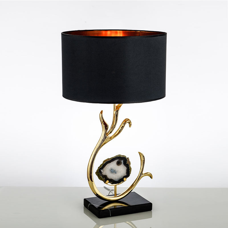 Contemporary Scandinavian Curved Round Silk Onyx Hardware 1-Light Table Lamp For Living Room