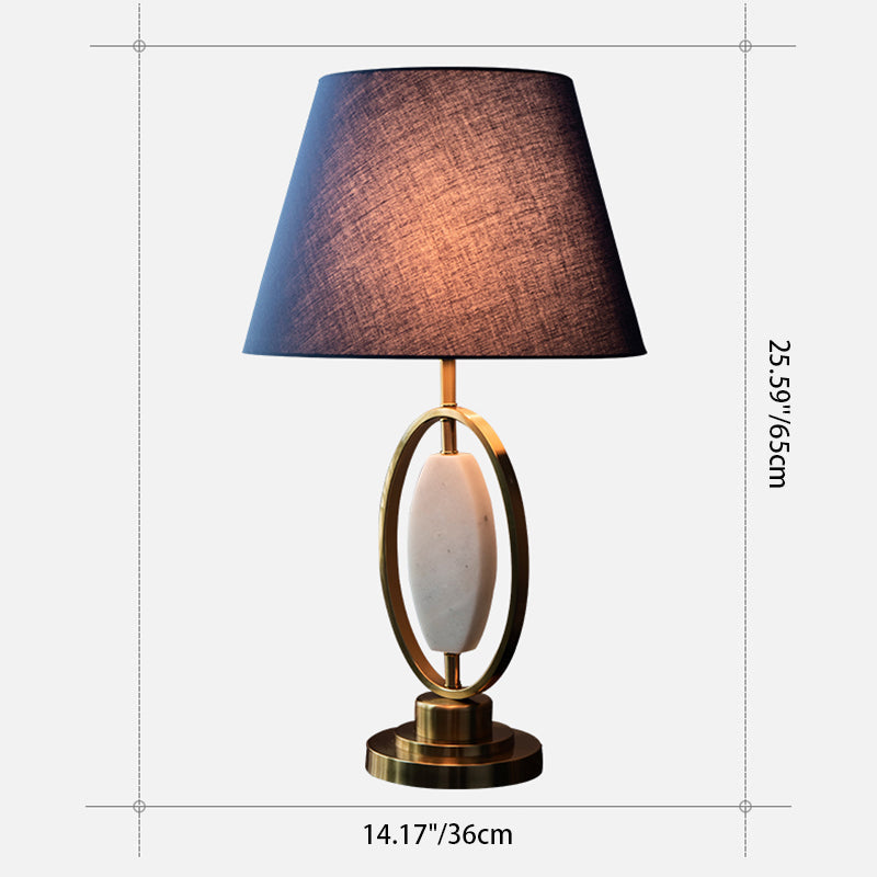 Traditional Vintage Round Column Fabric Metal 1-Light Table Lamp For Living Room