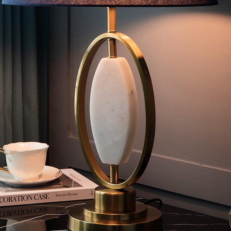 Traditional Vintage Round Column Fabric Metal 1-Light Table Lamp For Living Room