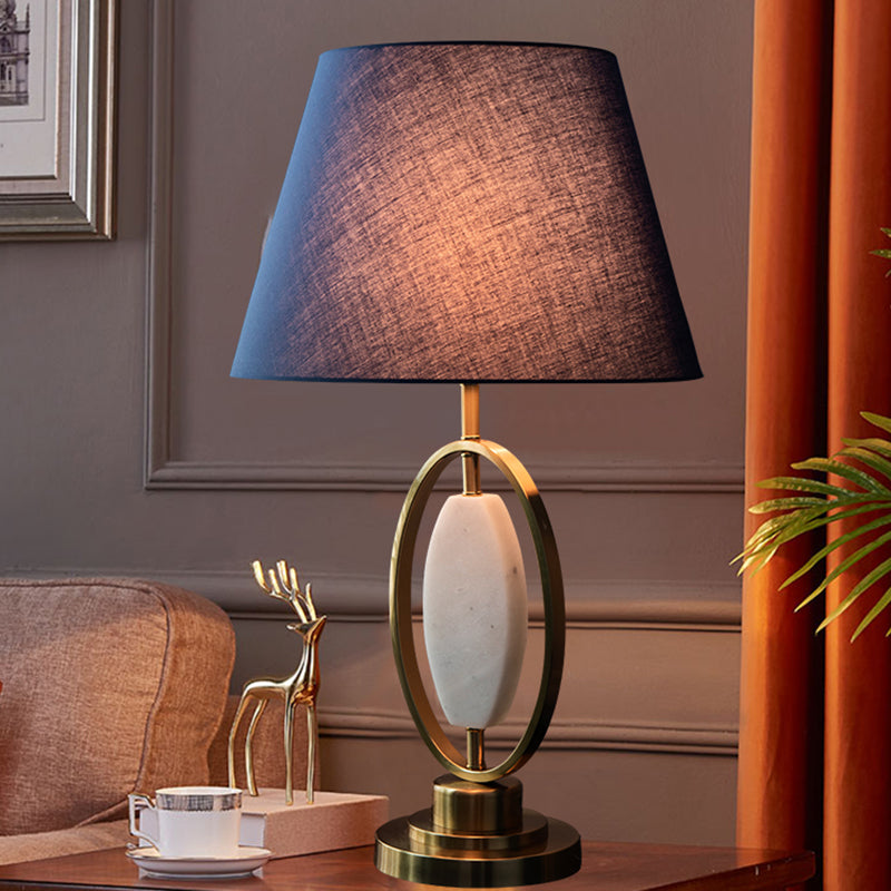 Traditional Vintage Round Column Fabric Metal 1-Light Table Lamp For Living Room