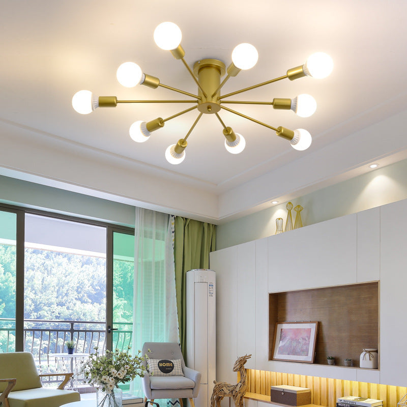 مصباح سقف أسطواني خطي معاصر من الزجاج والحديد، 6/8/10 مصابيح، مثبت بشكل شبه مسطح، لغرفة النوم