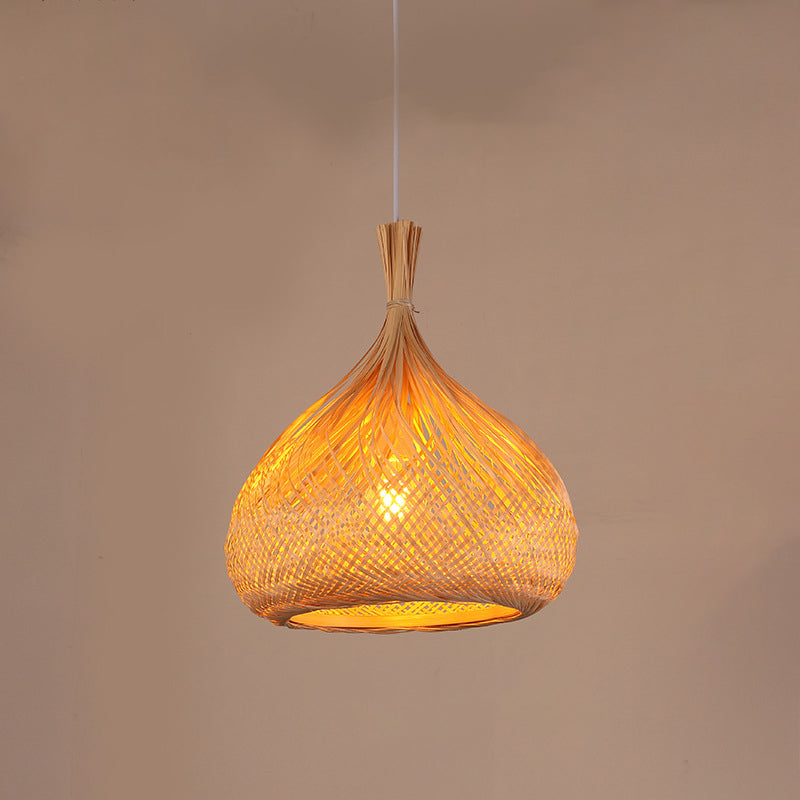 Traditional Chinese Cylinder Octopus Round Bamboo 1-Light Pendant Light For Living Room