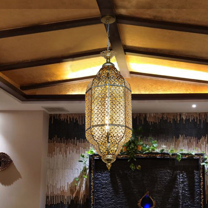 Traditional Vintage Round Column Iron 1-Light Pendant Light For Living Room