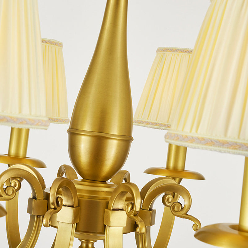 Traditional Vintage Branch Curved Cylinder Fabric Brass 3/6/8/10/15 Light Chandelier For Living Room